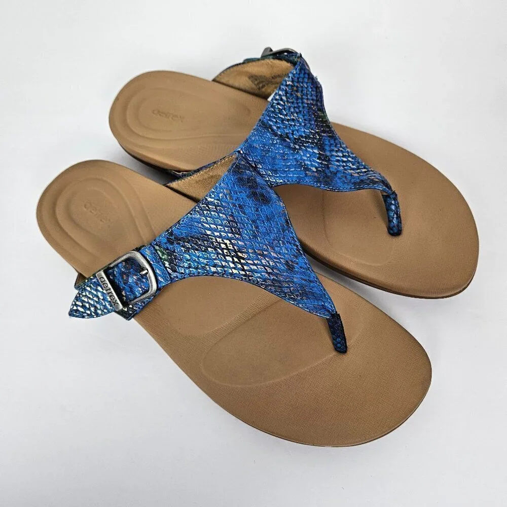 Aetrex Rita Blue Snake Embossed Faux Leather Band Comfort Flip Flop US 7.5-8.0
